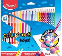 Maped Oops Color'Peps - Juego de rotuladores y lápices de colores borrables (12 lápices de colores con punta de goma + 12 rotuladores que se borran