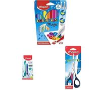Maped Pack Escolar Escritura y Creatividad: Tijeras Sensoft 3D para Zurdos (16 cm) + Set Bolígrafo Borrable Kidy Learn (+2 Recambios) + Rotuladores Mágicos Color'Peps Magic (10+2 Uds)