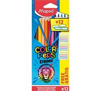 Maped - Pinturas de Madera - Estuche Strong - 12 Lápices de Colores y 12 Etiquetas para Poner el Nombre - Ideal para Llevar a Clase - Colores Vibrantes