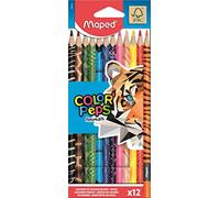 Maped - Pinturas de Madera - Lápices de Colores Animals - 12 Pinturas con Estampados de Animales - Presentación en Caja de Cartón - Colores Vibrantes