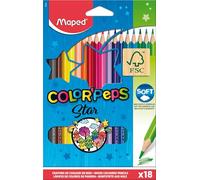 Maped – Lápices de colores madera estuche 18 pinturas, caja de cartón, tonos vibrantes