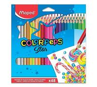 Maped – Lápices de colores de madera, estuche 48 colores, caja de cartón, colores vibrantes, acabado