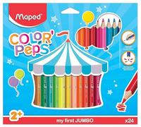Maped - Pinturas de Madera - Lápices de Colores Jumbo - 24 Pinturas con Presentación en Caja de Cartón - Mina Blanda y Resistente - Empuñadura Gruesa para Mejor Empuñadura