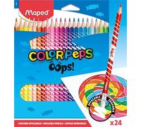 Maped - Lápices de colores de madera Oops - 24 borrables con goma, diseño ergonómico y mina estándar