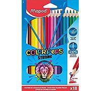 Maped Lápices de colores Strong – Pack de 18 – Minas ultra resistentes, agarre ergonómico