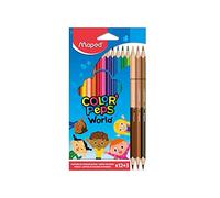 Maped - Pinturas de Madera - Lápices World -12 Pinturas + 3 Lápices Dúo - Gran Variedad de Colores - Incluye Tonos Carne y Madera
