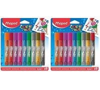 Maped Purpurina para Manualidades Infantiles, Set de 9 Tubos de Pegamento con Alta Densidad de Purpurina, Precisión y Fluidez para Decorar, Tubos de 10,5 ml (Paquete de 2)