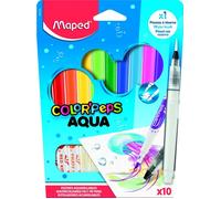 Maped Rotuladores Acuarelables Aqua COLORPEPS - Set de 10 unidades + Pincel, Estuche de Cartón - Creatividad Sin Fin