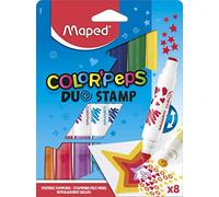 Maped Rotuladores de Colores para Niños Color's Peps Duo Stamp – 8 rotuladores, punta gorda y sello