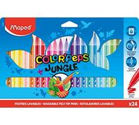 Maped - Rotuladores de Colores para Niños - Color's Peps Jungle - 24 Rotuladores de Punta Gorda - Tinta Ultra Lavable - Gran Resistencia al Secado - Variedad de Colores