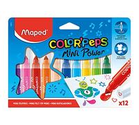 Maped - Rotuladores de Colores para Niños - Color's Peps Mini Power - 12 Rotuladores de Punta Gorda - Incluye 2 Reveladores - Tinta Cambia de Color - Variedad de Colores