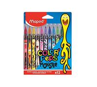 Maped Rotuladores para niños Color's Peps Monster – 12 punta media, tinta lavable