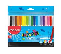 Maped - Rotuladores de Colores para Niños - Color's Peps Ocean's - 18 Rotuladores con Punta Media - Tinta Lavable - Ideal para Dibujar y Colorear - Variedad de Colores