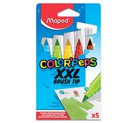Maped - Rotuladores de Colores para Niños - Color's Peps XXL Brush Tip - 5 Rotuladores con Punta de Pincel Gorda - Tinta Lavable - Ideal para Grandes Trazos