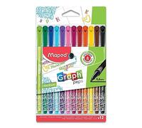 Maped - Rotuladores de Colores para Niños - Graph'Peps Deco - 12 Rotuladores de Punta Media - Tinta no Traspasa el Papel - Empuñadura Triangular - Ideal como Bolígrafo de Escritura