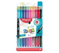 Maped - Rotuladores de Colores para Niños - Graph'Peps Deco - 20 Rotuladores de Punta Fina - Tinta no Traspasa el Papel - Empuñadura Triangular - Ideal como Bolígrafo de Escritura