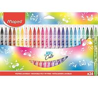 Maped - Rotuladores de Colores para Niños - Mini Cute - 24 Rotuladores de Punta Media - Tinta Lavable - Resistentes al Secado Durante 1 Semana - Decorados con Pequeños Dibujos