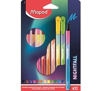 Maped - Rotuladores de Colores para Niños - Nightfall - 12 Rotuladores de Punta Media - Gran Precisión - Tinta Lavable - Agarre Triangular para Mayor Comodidad - Larga Duración