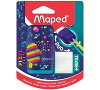 Maped Sacapuntas Duo Pixel Party - 2 en 1, 2 agujeros, goma sin PVC ni ftalatos, recambio de goma