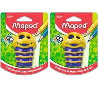 Maped Sacapuntas Escolar Croc Croc, Afilador con Depósito, 2 Orificios para Lápices Estándar y Grandes, Diseño Lúdico y Ergonómico, Gran Capacidad de Virutas, 3 Colores Diferentes (Paquete de 2)