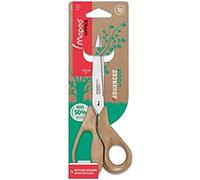 Maped - Tijeras de Oficina - Advanced Wood Asimétrica 18 cm - Tijeras con Hojas y Remache de Acero Inoxidable - Anillas Fabricadas con un 50% de Fibra de Madera