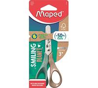 Maped Vivo Smiling Planet Tijeras Responsables para manos pequeñas zurdas - Anillos 50% de fibra de madera con certificación FSC - Ergonomía 3D - Hoja de 12 cm de acero inoxidable - Extremidades