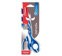 Maped Zenoa Fit - Tijeras asimétricas con anillos suaves y listones amortiguadores para el dolor, 18 cm, diestros, color azul o gris