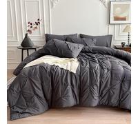 Maple&Stone Edredón gris para cama tamaño Queen, juego de edredón de 7 piezas en una bolsa, tamaño Queen, con sábanas, fundas de almohada y fundas de almohada, color gris oscuro