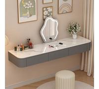 Maquillaje de madera maciza con ders, mesa Dressi montada en la pared, multifuncional, escritorio de esquina redondeado para dormitorio con parte superior de piedra sinterizada (80 cm)