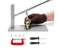 Máquina de ostras ajustable, kit de desmenuzado de ostras con 2 cuchillos + guante, aleación de aluminio + acero inoxidable, diseño antideslizante + hebilla tipo G