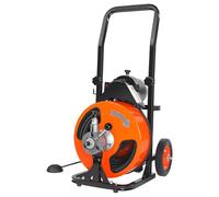 Máquina para limpieza de desagües de 30 metros x 9,5 mm, con serpentín de alimentación automática montado sobre ruedas. Máquina portátil para limpieza de desagües con 4 cortadores y pedal de activació
