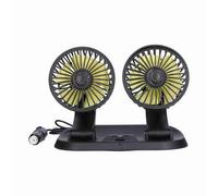 Maqulae Ventilador de Coche de Doble Cabezal Giratorio de 360°, Ventilador de Refrigeración de 5 Aspas y 2 Velocidades con Alimentación USB para Vehículo (12V (aspa del amarilla))