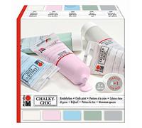 Marabu 02610000000087 Chalky Chic Set con 5 pinturas opacas de 100 ml, a base de agua, cierre dosificador, rollos, pintar y lunares en madera, metal y plástico, aspecto desgastado