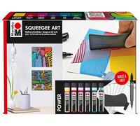 Marabu Acryl Color Squeegee Art Set Power, arte con escobilla de goma con colores acrílicos, 6 x 25 ml Color, escobilla de goma, 10 x papel acrílico y rotulador permanente, 1201000000200
