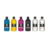 Marabu Acryl Colour Big Pack, 6 x 500 ml, Pintura acrílica cremosa a Base, Secado rápido, Resistente a la luz y al Agua, para aplicar con Pincel y Esponja sobre Lienzo, Papel y Madera, Multicolor