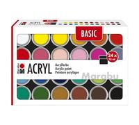 Marabu estuche de pintura acrílica BASIC, 24 x 18 ml colores semimates, fáciles de pintar, de secado rápido, resistentes a la luz y a la intemperie, 1210000000215
