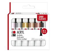 Marabu estuche de pintura acrílica SHINY CLASSICS, 6 x 12 ml colores brillantes metalizados, fáciles de pintar, de secado rápido, resistentes a la luz y a la intemperie, 1210000000212