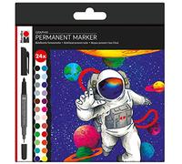 Marabu - Juego de 24 rotuladores permanentes Hero of Galaxy, con doble punta de 1-2 mm y 0,5 mm, tinta a base de alcohol, de secado rápido, sin olor y resistente al agua.