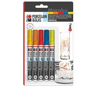 Marabu Juego de 5 rotuladores 012300082 para pintar en porcelana y cristal, con punta 1-2 mm , color/modelo surtido