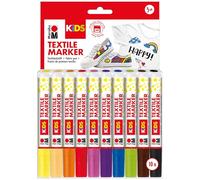 Marabu KiDS Set de rotuladores textiles con 10 colores, rotuladores para tela para niños para tejidos claros, a base de agua, resistentes al lavado hasta 60 °C después de fijarlos, 031400000002-1