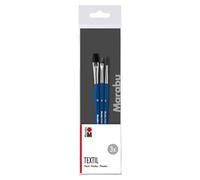 Marabu set pincel textil, 3 pinceles de pintura de madera certificada FSC, pinceles con pelo sintético en plano y redondo, para pintura textil, 0186000000200