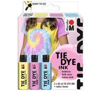 Marabu TIE DYE INK batik dye set pastel, 3 x 80 ml tinte al agua, incl. cintas elásticas, tinte batik para textiles de colores claros con hasta un 20% de contenido de fibra sintética, 1730000000201