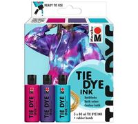 Marabu TIE DYE INK batik dye set Trend, 3 x 80 ml tinte al agua, in omas elásticas, tinte batik para textiles de colores claros con hasta un 20% de contenido de fibra sintética, 1730000000202