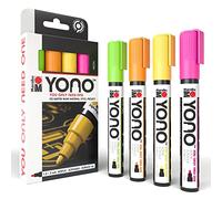 Marabu Yono 124000004000 Juego de rotuladores neón con 4 colores, rotuladores acrílicos versátiles con punta de bala japonesa 1,5 - 3 mm