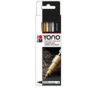 Marabu Yono 124000004001 - Juego de rotuladores de metal con 4 colores, punta redonda japonesa fina, punta redonda japonesa de 0,5 a 1,5 mm, a base de agua, no se decolora e impermeable, para casi