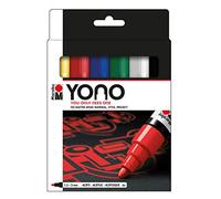 Marabu YONO 124000004002 - Juego de 6 rotuladores acrílicos versátiles con punta redonda japonesa de 1,5-3 mm, a base de agua, resistentes a la luz y al agua, para casi todas las superficies