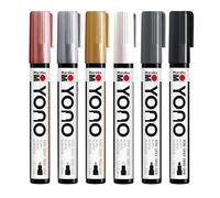 Marabu YONO: juego de rotuladores de 6 colores, rotuladores acrílicos versátiles con punta redonda japonesa de 1,5-3 mm, a base de agua, resistentes a la luz y al agua