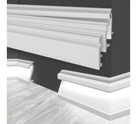 MARBET DESIGN Rodapiés blancos HDPS con LED - Perfil de rodapié de 2 metros, listones de acabado para suelos, molduras de suelo, canal de cables, iluminación indirecta (HF-3 109x22 mm, 30 metros)