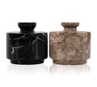 MARBLOUS KRAFTS Salero de mármol con tapa de 7,6 cm, color negro cebra y oceánico, con diseño celta y ajo, para cocina y hogar, contenedor para especias