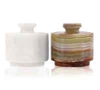 MARBLOUS KRAFTS Salero de mármol con tapa de 7,6 cm, salero y pimentero de ónix blanco y verde. Ideal para guardar en casa, en la cocina o como decoración de mesa